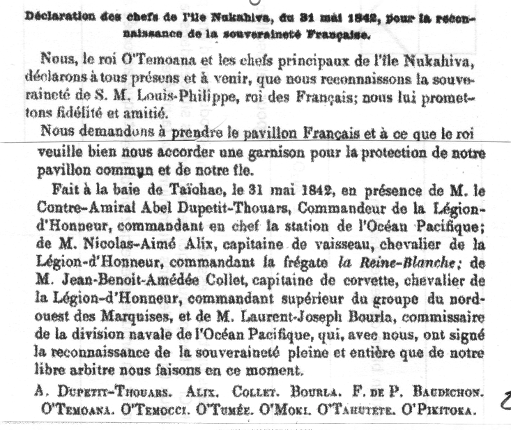 declaration chefs nukuhiva 31 mai 1842