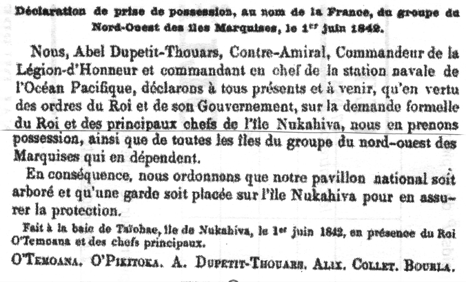 declaration prise possession nukuhiva 1er juin 1842