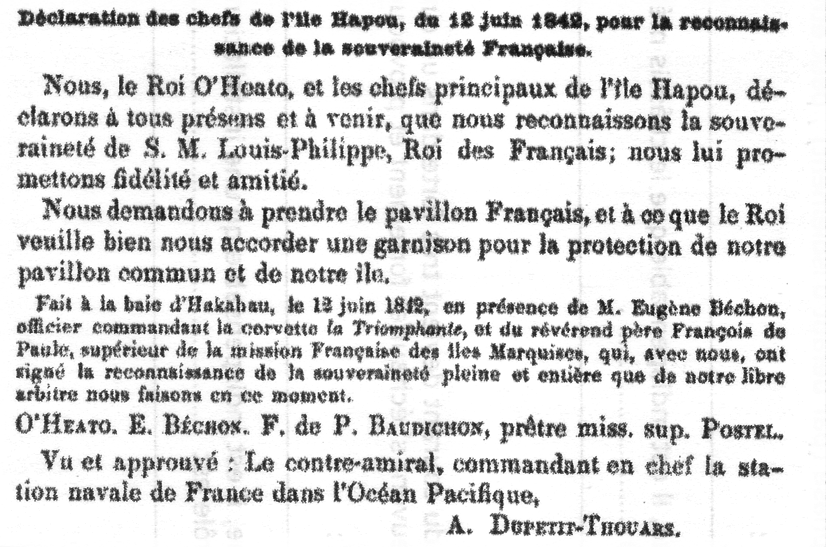 declaration uapou heato 12 juin 1842